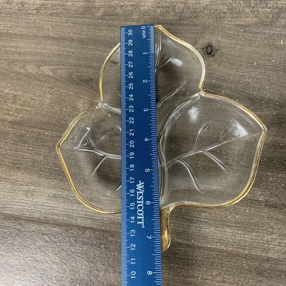 VTG Candy Glass Maple Leaf & Oval Dish with Gold Trim Set of 2 Clear Plates - Picture 7 of 10